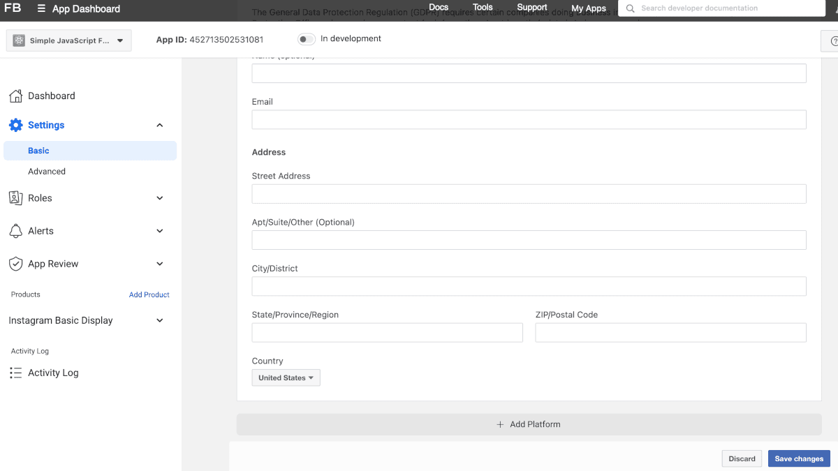 Creating a Facebook App for Instgram