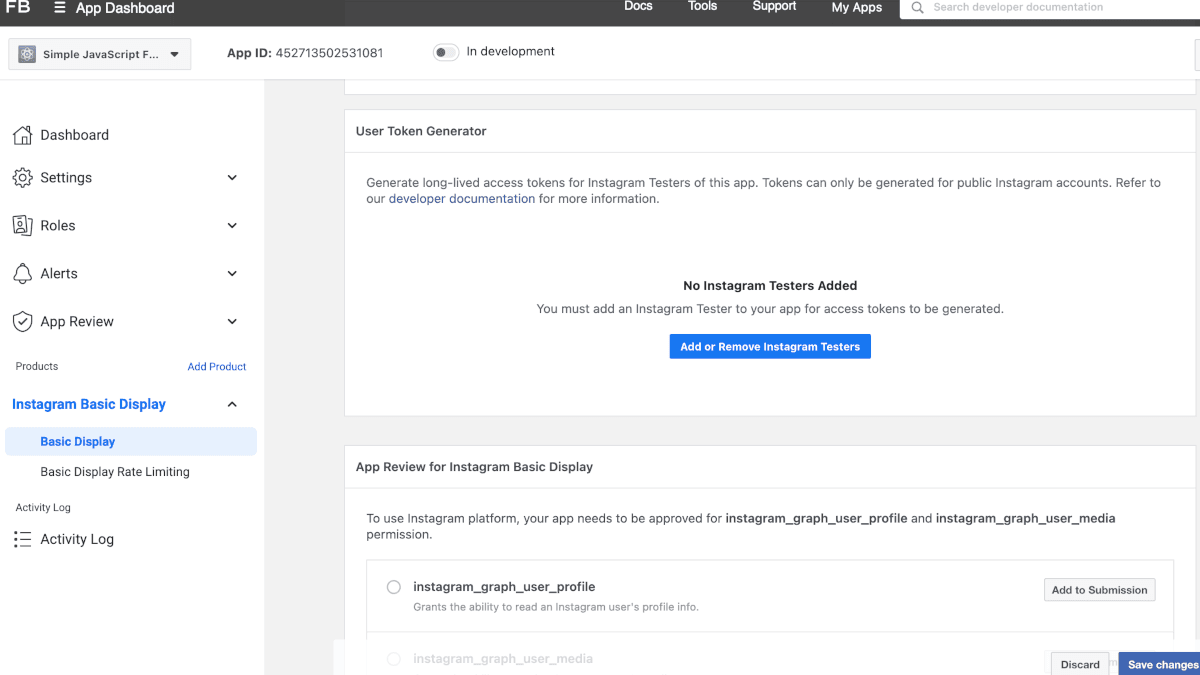 Adding an Instagram test user to your Facebook app
