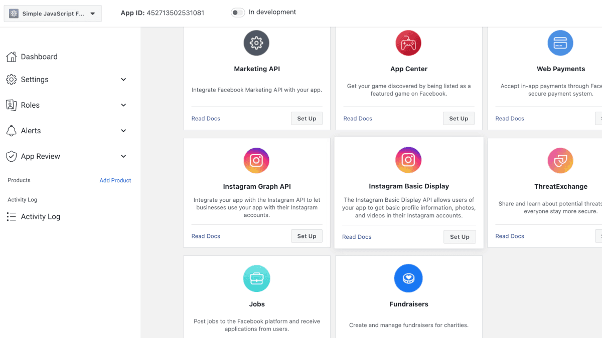 Add an Instagram Product to Facebook App
