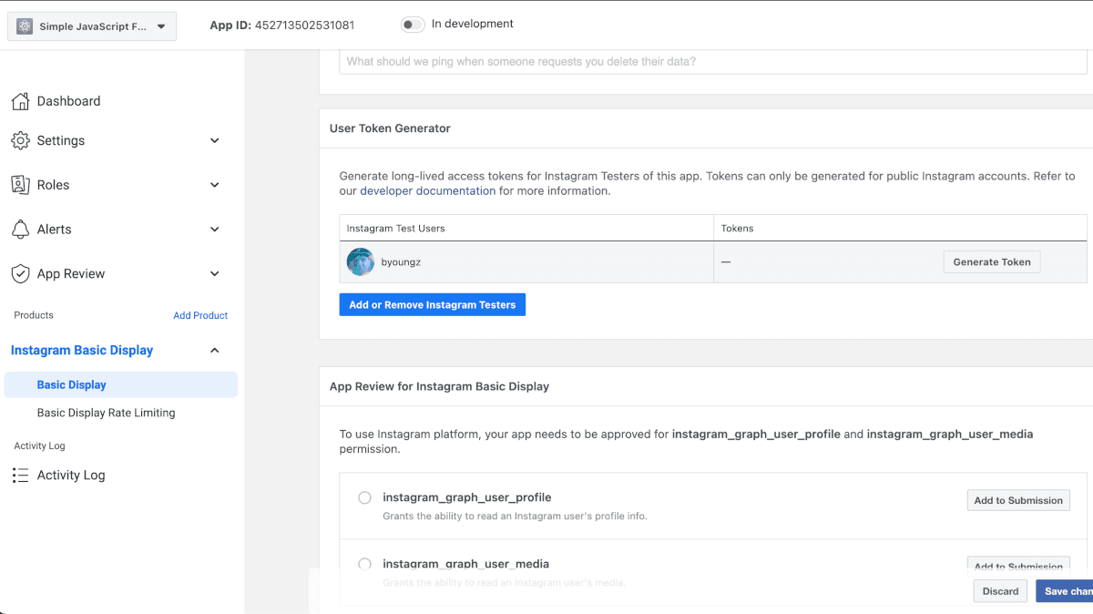 generating the instgram token
