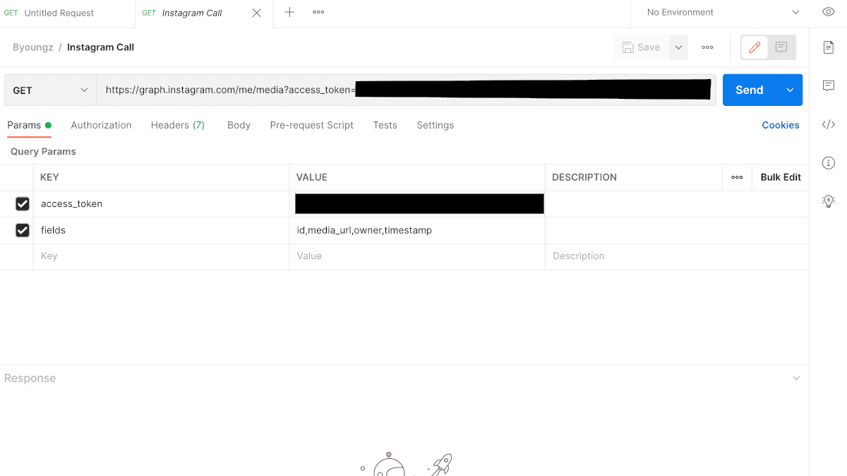 Screnshot of Instagram get request in Postman